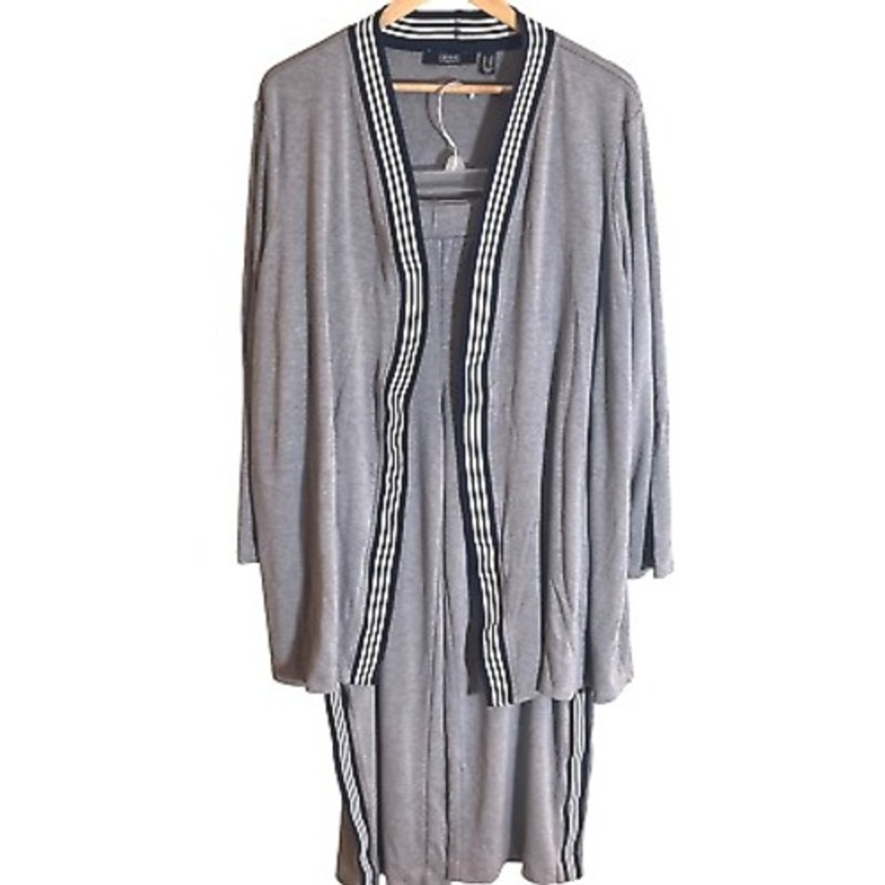 Dennis Basso Gray & Blue Striped Athletic Jacket & Pants 2XL & L‎ Woman's Read